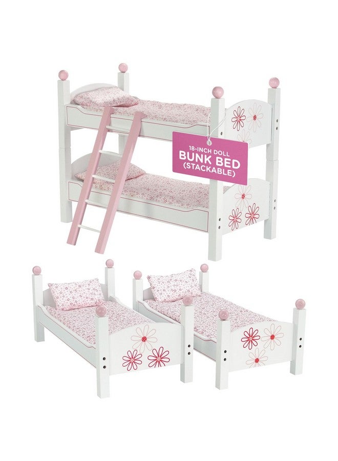 Emily Rose Doll Bunk Bed 18 Inch Doll Furniture Mini Baby Doll Stackable Bed Wooden Doll Accessories Bunkbed Furniture Set 18 Doll Bedding Toy Playsets Compatible With 18 American Girl Dolls - Image 1