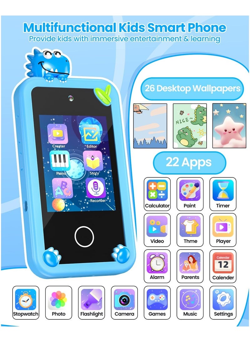 AROAQ Kids Smart Phone for Boys with 32G Card & Holographic Pyramid Birthday Gifts for Age 3-10 Kids Toys Cell Phone 2.8 Touchscreen Toddler Learning Toy Dual Lens Music Player - Image 2