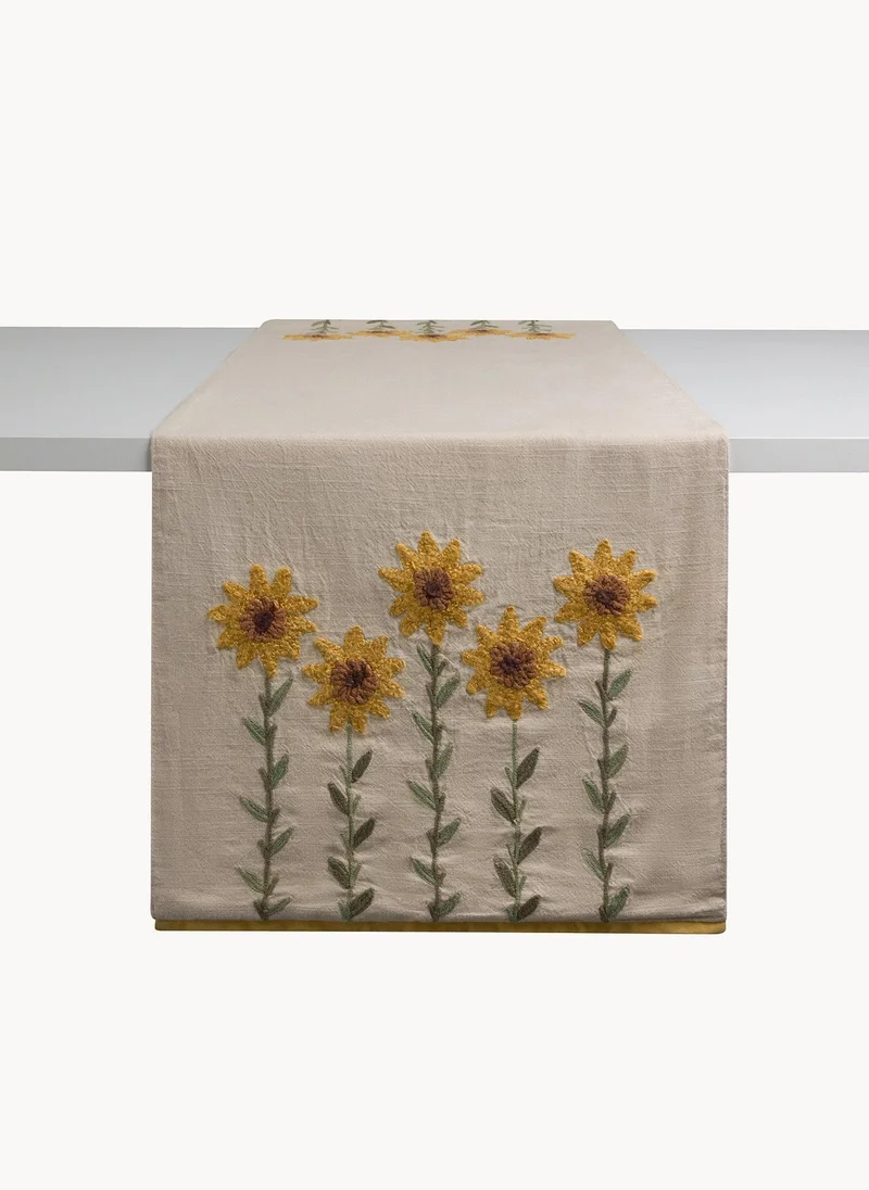 Coincasa Coincasa-Pure Cotton Runner With Sunflower Embroidery-Yellow