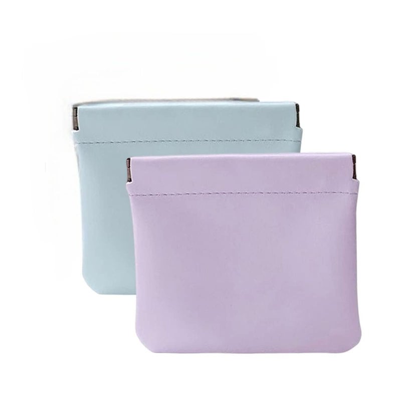 Woffely 2 Pcs Mini Travel Makeup Bag Small Pouches for Women Waterproof Pu Cosmetic Bag Squeeze Top Pocket Storage Pouch for Coin Purse Lipstick Jewelry Accessories Assorted Multi Color - Image 1