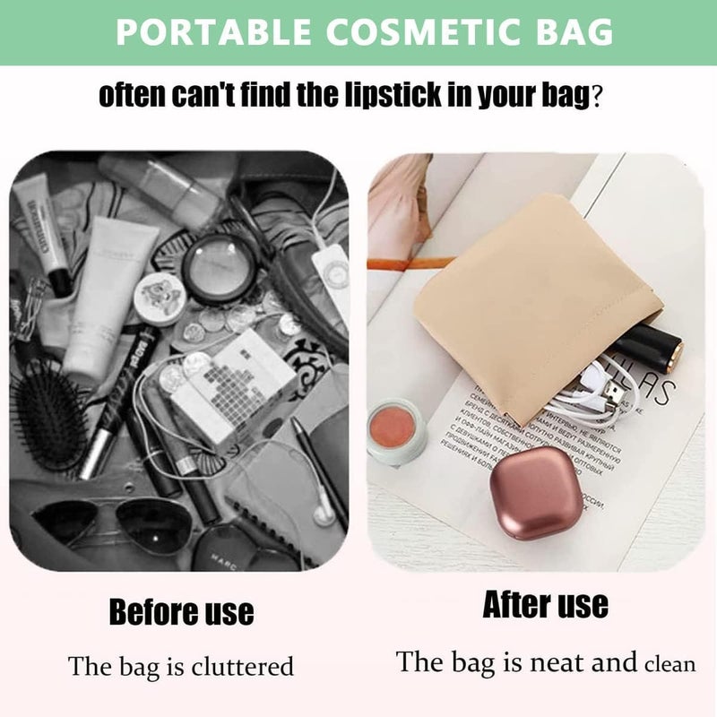 Woffely 2 Pcs Mini Travel Makeup Bag Small Pouches for Women Waterproof Pu Cosmetic Bag Squeeze Top Pocket Storage Pouch for Coin Purse Lipstick Jewelry Accessories Assorted Multi Color - Image 2