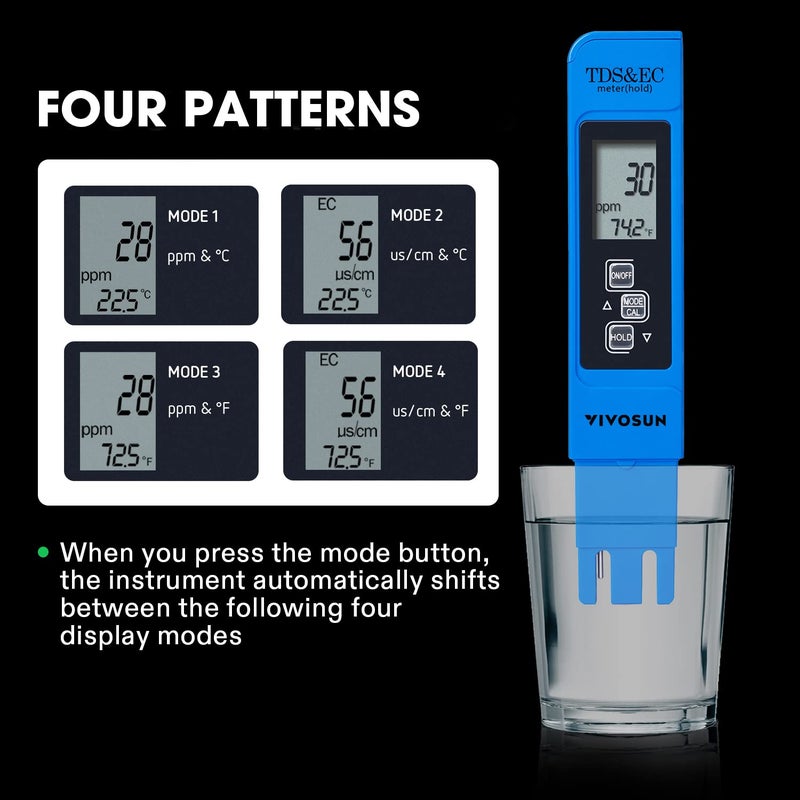 Meridian VIVOSUN 3-in-1 TDS, EC & Temperature Meter, Digital Water Quality Tester, Blue - Image 4