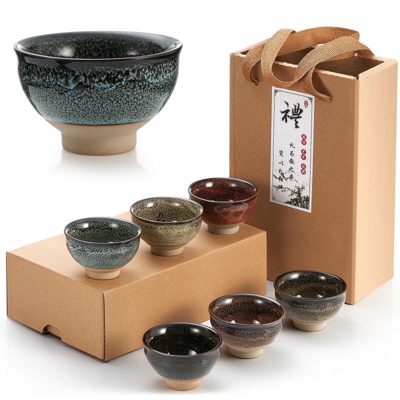 Skyley 6 Pieces Korean Soju Shot Glasses Sets Porcelain Cups Korean Ceramic Cups Tea Accessories Drinkware, Handcrafted Ceramic(Multicolor,Stylish Pattern) - Image 1