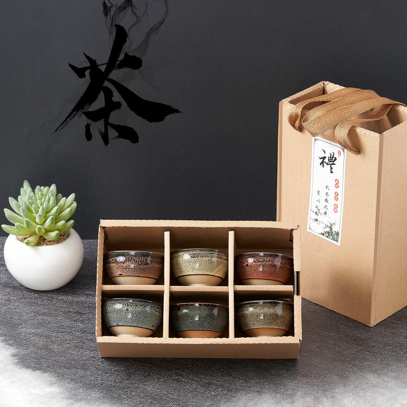 Skyley 6 Pieces Korean Soju Shot Glasses Sets Porcelain Cups Korean Ceramic Cups Tea Accessories Drinkware, Handcrafted Ceramic(Multicolor,Stylish Pattern) - Image 4