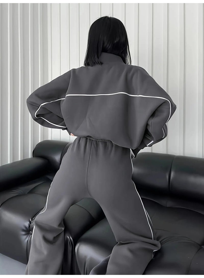 NIBEMINENT Two Piece Sets Pant Set Tracksuit Women Jogger Sweatshirts Autumn Winter Sports Elastic Waist Streetwear Pants Matching Sets - Image 2