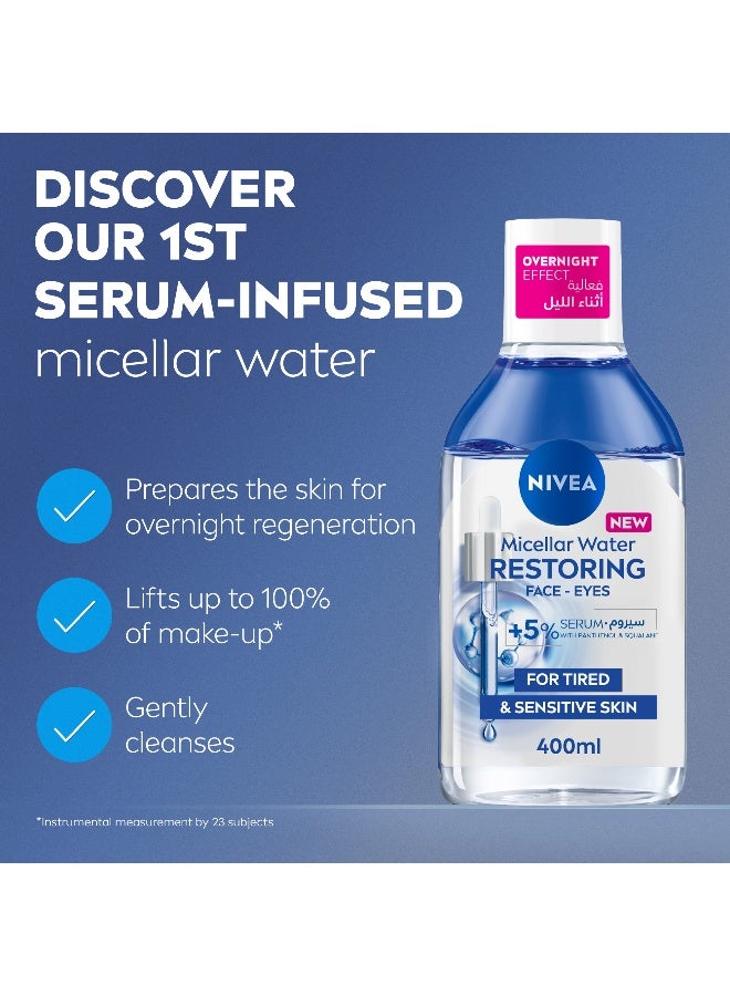 Nivea Micellar Water Restoring Face and Eyes, Cleanses And Removes Make Up, For Tired And Sensitive skin, 400ml, Pack of 2 - Image 2