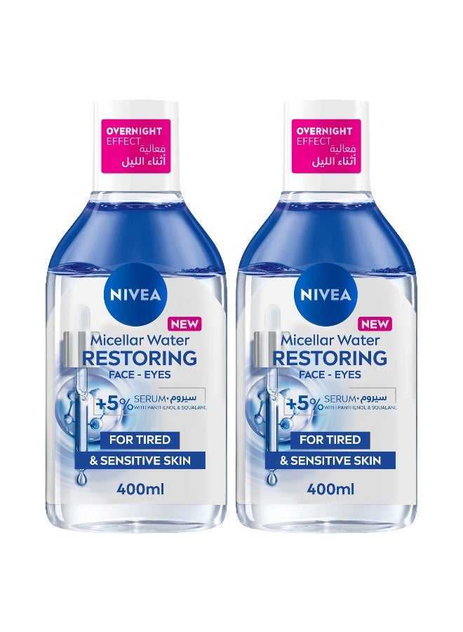 Nivea Micellar Water Restoring Face and Eyes, Cleanses And Removes Make Up, For Tired And Sensitive skin, 400ml, Pack of 2 - Image 1