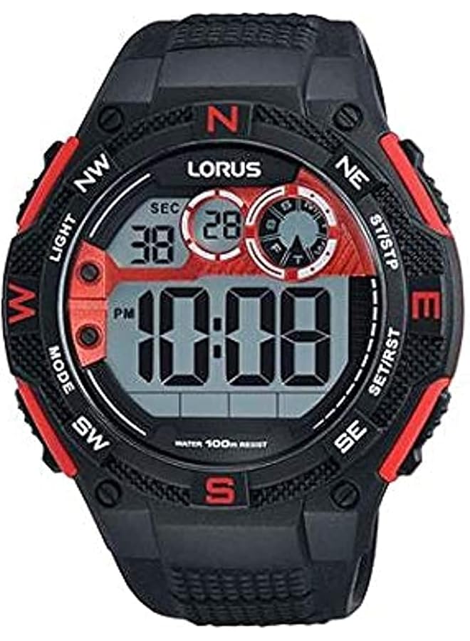 LORUS R2309Lx9 Men Digital 100M Water Resistant Calender Chronograph Black And Red Color