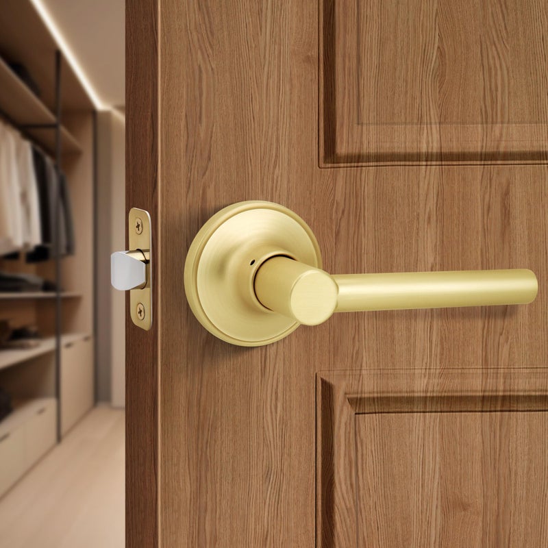 Gaurqiah Brushed Gold Passage Door Handle Round Design NonLocking Door Lever Reversible Door Lever for Hallway Closet Satin Brass - Image 2