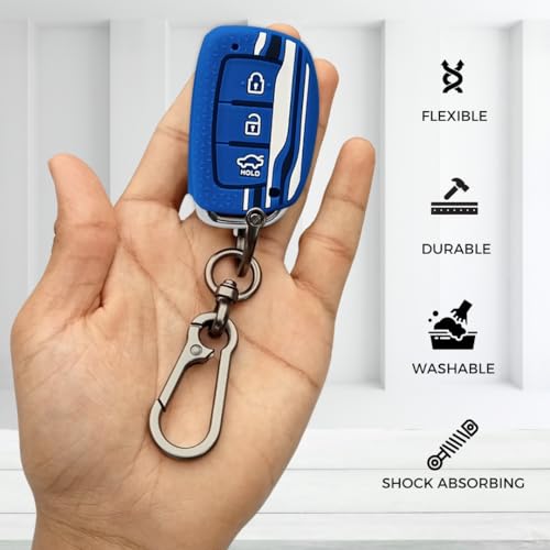 KEYCEPT Tristar Key Cover for Hyundai Grand i10 NIOS Asta| Venue| i20| Aura| Creta| Exter| i20 Elite| Verna 4s| i20 Active| Venue Sx| Elantra 3 Button Smart Key with Keychain. (Type 1, Blue) - Image 5