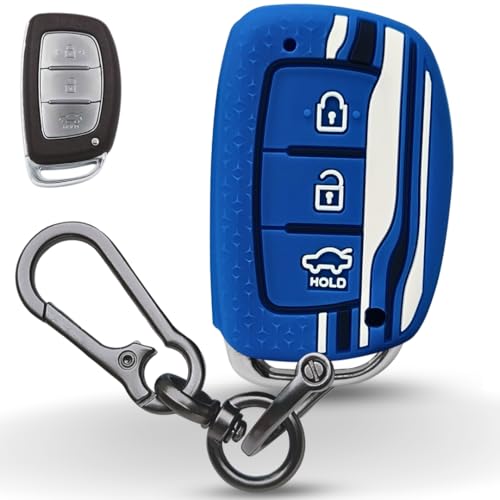KEYCEPT Tristar Key Cover for Hyundai Grand i10 NIOS Asta| Venue| i20| Aura| Creta| Exter| i20 Elite| Verna 4s| i20 Active| Venue Sx| Elantra 3 Button Smart Key with Keychain. (Type 1, Blue) - Image 1