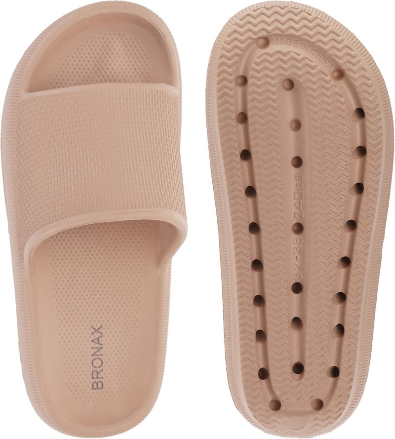 BRONAX Pillow Slippers for Women and Men | House Slides Shower Sandals | Cushioned Thick Sole 42-43 Brown - Image 4