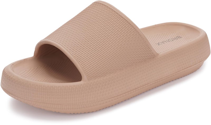 BRONAX Pillow Slippers for Women and Men | House Slides Shower Sandals | Cushioned Thick Sole 42-43 Brown - Image 1