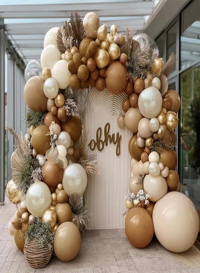 Partycus Brown Balloon Garland Arch Kit Double Stuffed, Pearl White Sand Tan Coffee Beige Apricot Ivory Gold Neutral Balloon for Boho Baby Shower Fall Birthday Wedding Thanksgiving Party Decoration - Image 1
