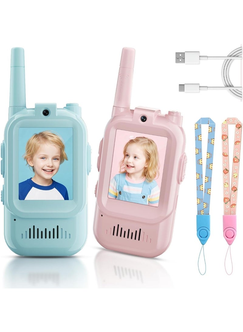 بايكو 2-حزمة الاطفال الفيديو والكي المتكلم مع كاميرا عالية الدقة / قابلة للشحن لعبة طويلة المدى للبنين والبنات الأعمار 3-8 / مغير الصوت ، الاقتران التلقائي للعب في الهواء الطلق ، التخييم والسفر الهدايا / الاتصال الداخلي بين الوالدين والطفل - Image 1