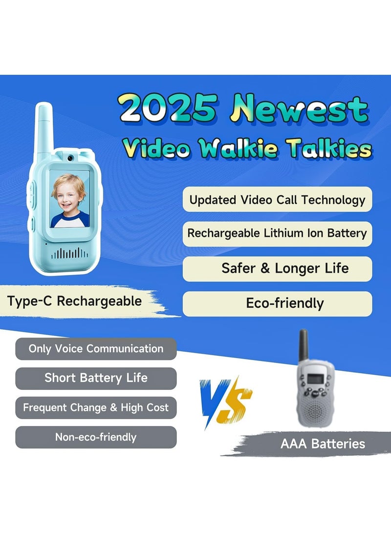 بايكو 2-حزمة الاطفال الفيديو والكي المتكلم مع كاميرا عالية الدقة / قابلة للشحن لعبة طويلة المدى للبنين والبنات الأعمار 3-8 / مغير الصوت ، الاقتران التلقائي للعب في الهواء الطلق ، التخييم والسفر الهدايا / الاتصال الداخلي بين الوالدين والطفل - Image 2