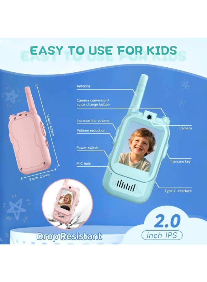 بايكو 2-حزمة الاطفال الفيديو والكي المتكلم مع كاميرا عالية الدقة / قابلة للشحن لعبة طويلة المدى للبنين والبنات الأعمار 3-8 / مغير الصوت ، الاقتران التلقائي للعب في الهواء الطلق ، التخييم والسفر الهدايا / الاتصال الداخلي بين الوالدين والطفل - Image 4