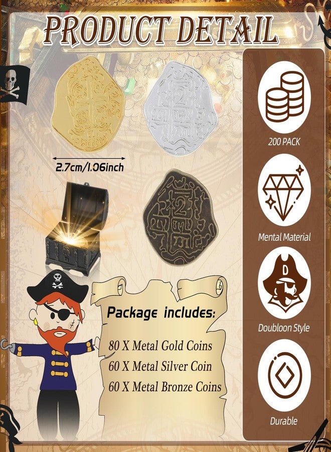 هانايف مجموعة عملات القراصنة المعدنية من هانايف، 200 قطعة، عملات ذهبية، صندوق كنز، دبلون إسباني، رموز مزيفة للأولاد والبنات، ألعاب لوحية، حفلات قراصنة تنكرية (قديم، ذهبي، فضي، برونزي، غير منتظم) - Image 2