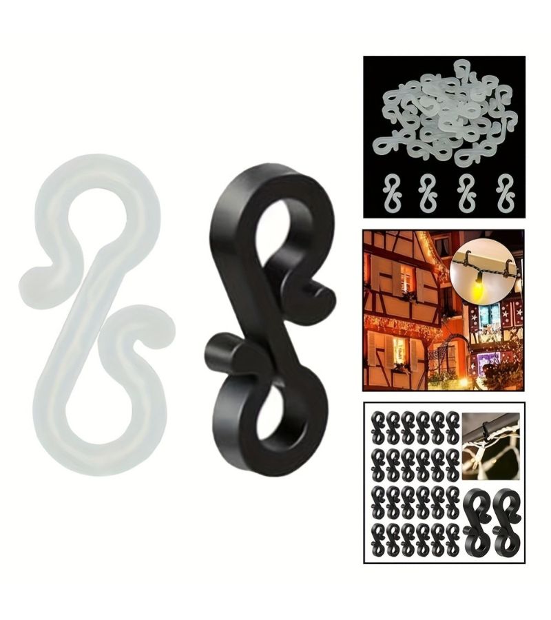 60pcs Black S Shaped Clip On Light Hangers Plastic Festive Clamp for Holiday Decor - Image 2