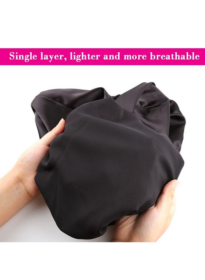 sent hair 2Pcs Extra Long Hair Satin Bonnet For Women Singlelayer Night Sleep Cap Bonnet With Elastic Band For Braids/Dreadlocks/Locs/Curly/Long Hair (Black+Pink Flower)  - Image 4