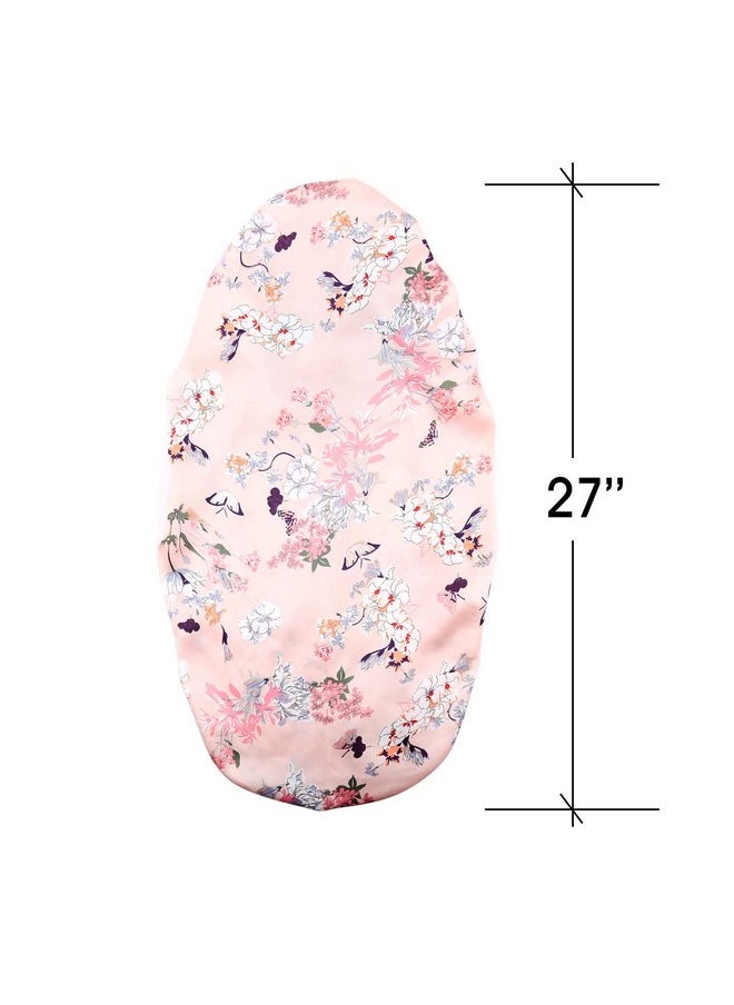 sent hair 2Pcs Extra Long Hair Satin Bonnet For Women Singlelayer Night Sleep Cap Bonnet With Elastic Band For Braids/Dreadlocks/Locs/Curly/Long Hair (Black+Pink Flower)  - Image 3