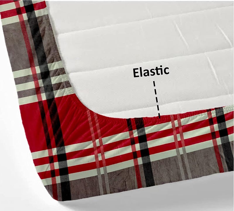 Prozone Prozone Premium Flannel Velvet Warm Elastic Fitted Bedsheets King Size with 2 Pillow Covers 72 x 78 Bedsheets for Double Bed Winter Season Red Grey  - Image 2