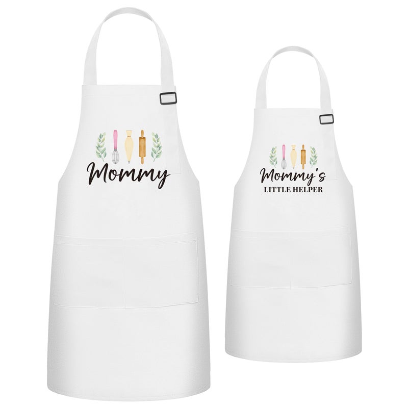 R HORSE 2Pcs Adults Kids Matching Apron Set Mommy and Me Adjustable Kitchen Apron with 2 Pockets Parent and Child Matching Gift for Mothers Day Women Daughter Cooking Baking Painting Training