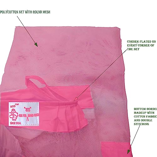 Ans Mosquito net for Bed and Floor Fine Polycotton net Pink with Cotton Border Extra Large Family Size Does not induce Heat (Pink, 6.5 X 10 Ft XXXL Bed) - Image 2