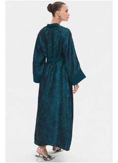 JUNE June Women Embroidered Waist-Tied Abaya Teal  - Image 4