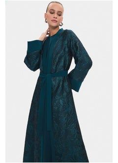JUNE June Women Embroidered Waist-Tied Abaya Teal  - Image 1