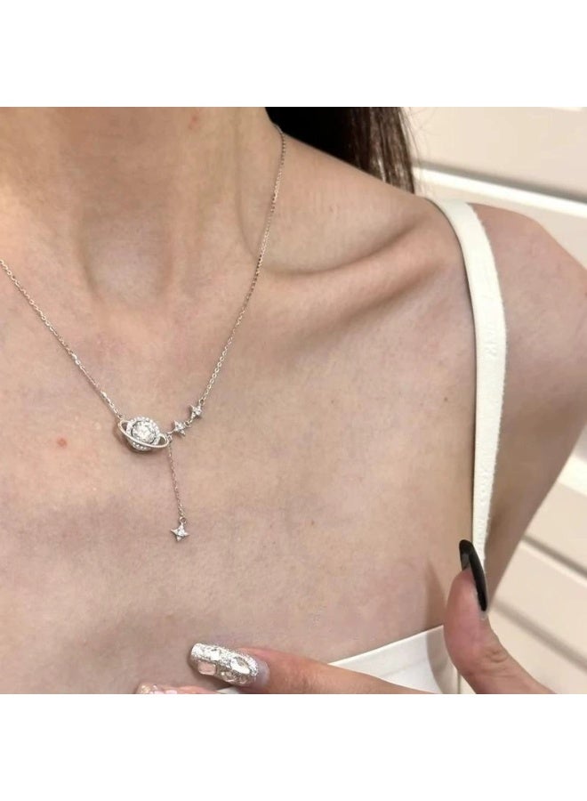 Goolsky قلادة كوكب بخرز زيركون مع دلايات – مجوهرات فاخرة لامعة أنيقة، دلايات كوكب وزيركون، للارتداء اليومي/الحفلات/الأزياء الكلاسيكية، أسلوب سماوي - Image 3