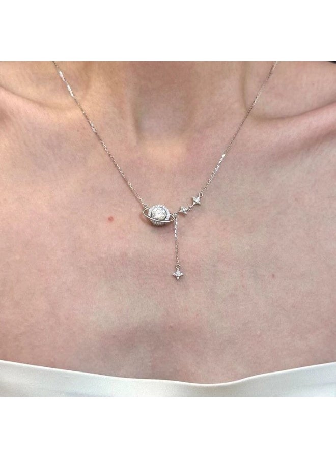 Goolsky قلادة كوكب بخرز زيركون مع دلايات – مجوهرات فاخرة لامعة أنيقة، دلايات كوكب وزيركون، للارتداء اليومي/الحفلات/الأزياء الكلاسيكية، أسلوب سماوي - Image 4
