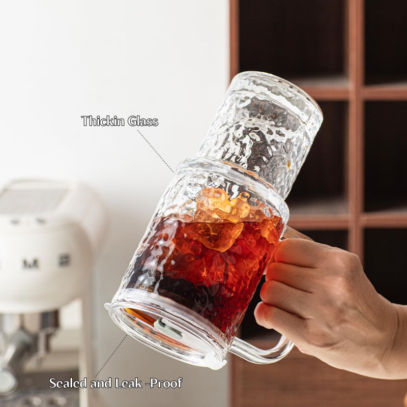 INSETLAN 26oz Water Ripple Glass Tumbler with Handle and Lid, Set of 2 â€“ Reusable Iced Coffee Cups with Lids, Clear Glass Cups with Straw for Coffee, Smoothies, Tea, Juice â€“ Perfect for any Occasion - Image 5