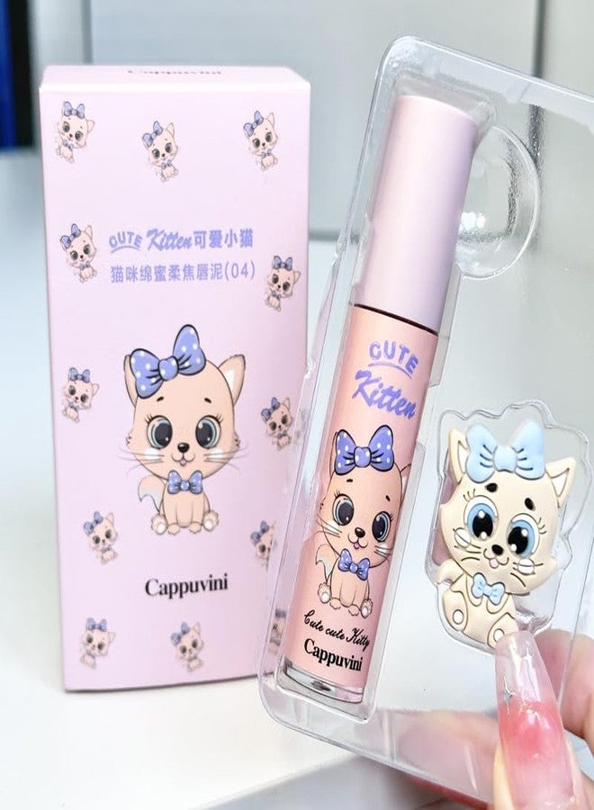 Cappuvini Cute Kitten Honey Soft Lip Mud | Liquid Lipstick with Matte Finish | Featherlight Breathable Lips Color | Clean Girl & Y2K Style Beauty Product | Pink & Peach Color Options | Cute Pastel Kitten Character Cap Design | Fade-Resistant Comfortable Wear | Smooth Gliding Lip Mud for women (04# Milky, 2.5g) - Image 4