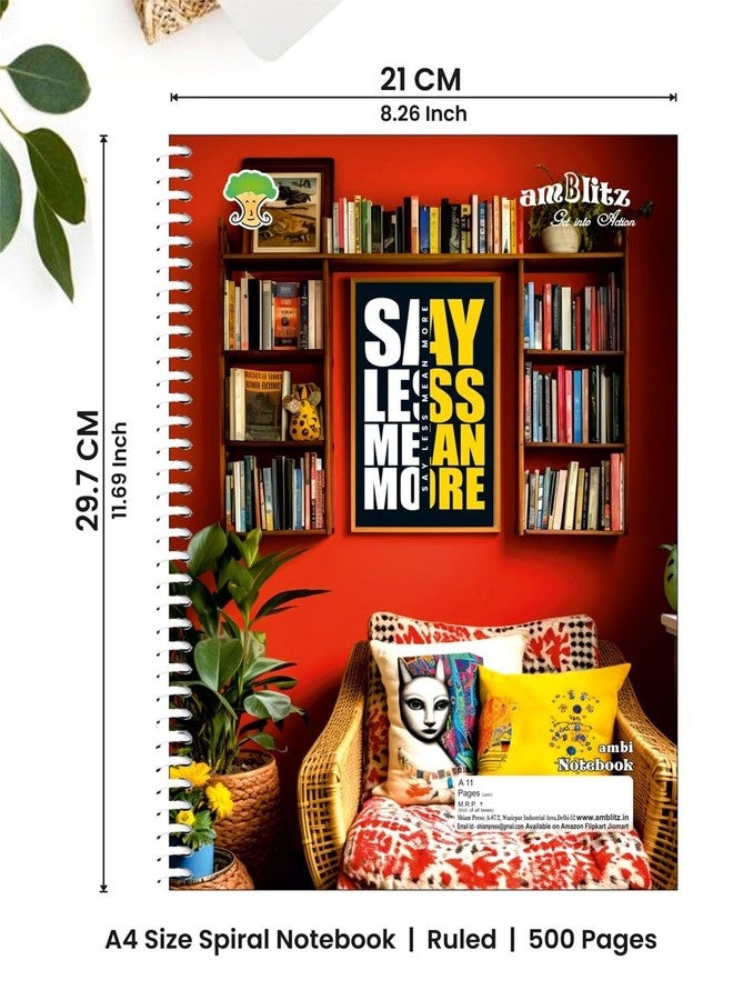 amblitz Spiral Notebook | 500 Pages | A4 Size | Single Line Ruled | Beautiful Covers with Motivational Quotes | Pack of 1 Notebook | School College Student Notemaking Notebook | 70 GSM Thick Paper - Image 3