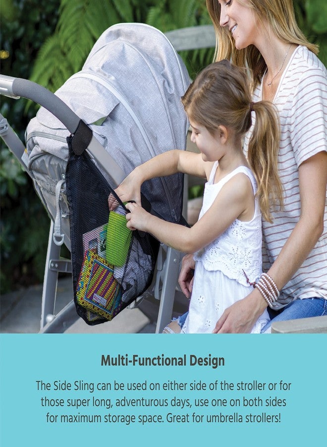 J.L. Childress Side Sling Cargo Net - Stroller Organizer Attachment for Storage, Mesh Bag for Baby Accessories, Universal Fit, Non-Slip and Adjustable Straps - Black - Image 3
