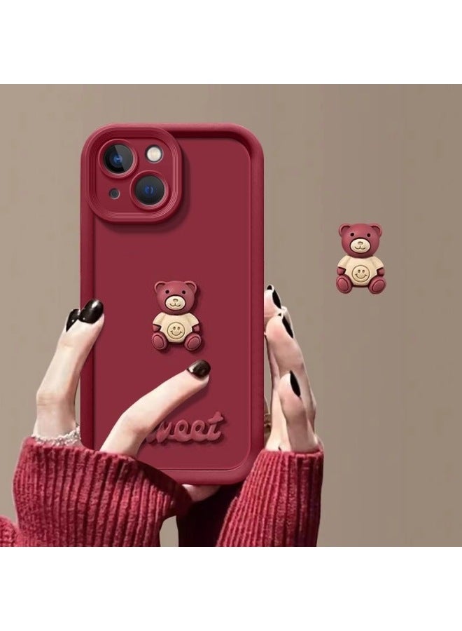 Wine Red For Apple 14promax Simple Glory 90/100pro Bear Nova11 New Year Phone Case