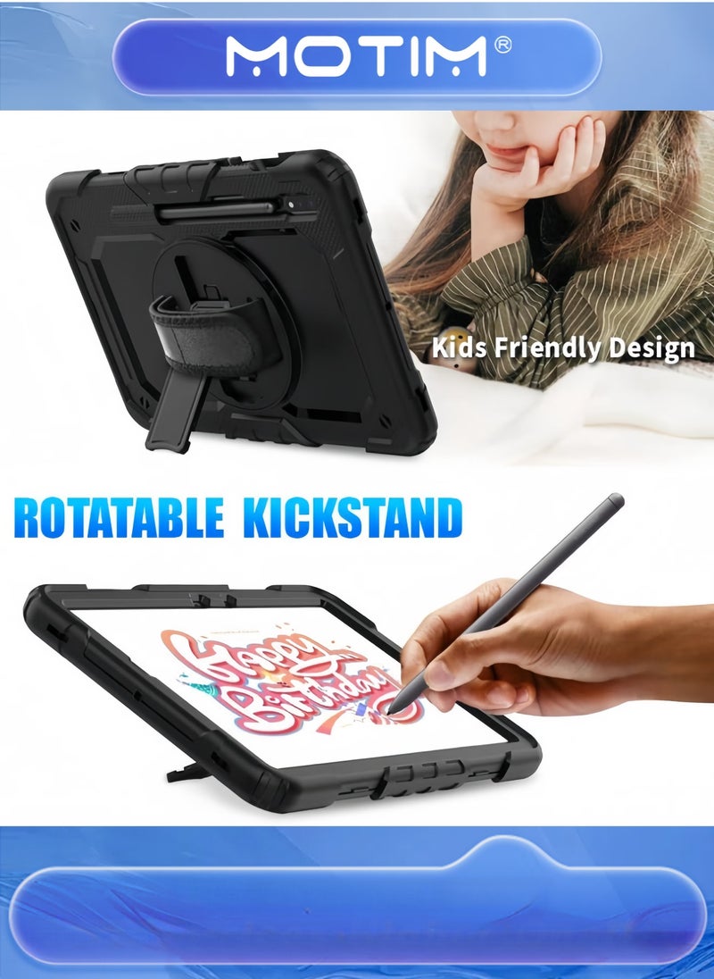 Motim Protective Tablet Case for Samsung Galaxy Tab S9 Plus (12.4-inch 2023) Shockproof 360° Swivel Kickstand Hand/Shoulder Strap (PC+Silicone) - Image 5