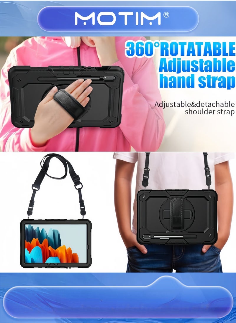Motim Protective Tablet Case for Samsung Galaxy Tab S9 Plus (12.4-inch 2023) Shockproof 360° Swivel Kickstand Hand/Shoulder Strap (PC+Silicone) - Image 4