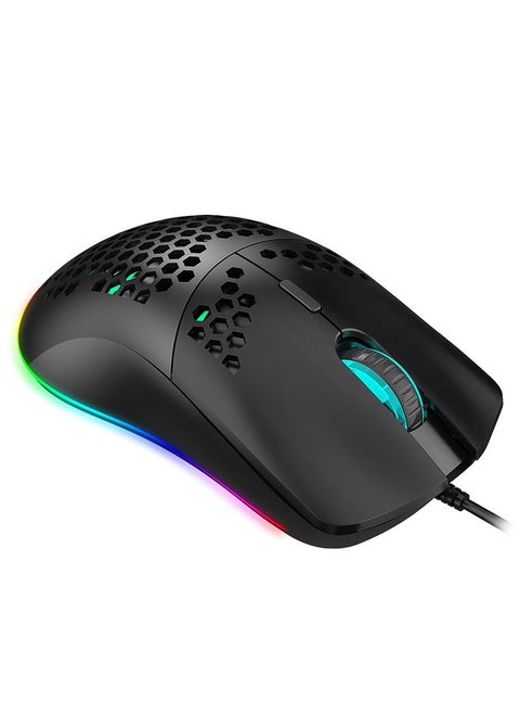 J900 Gaming Mouse, Lightweight Honeycomb Wired Mouse with 6-Level Adjustable DPI & RGB Breathing Light for Desktop Laptop (Black)