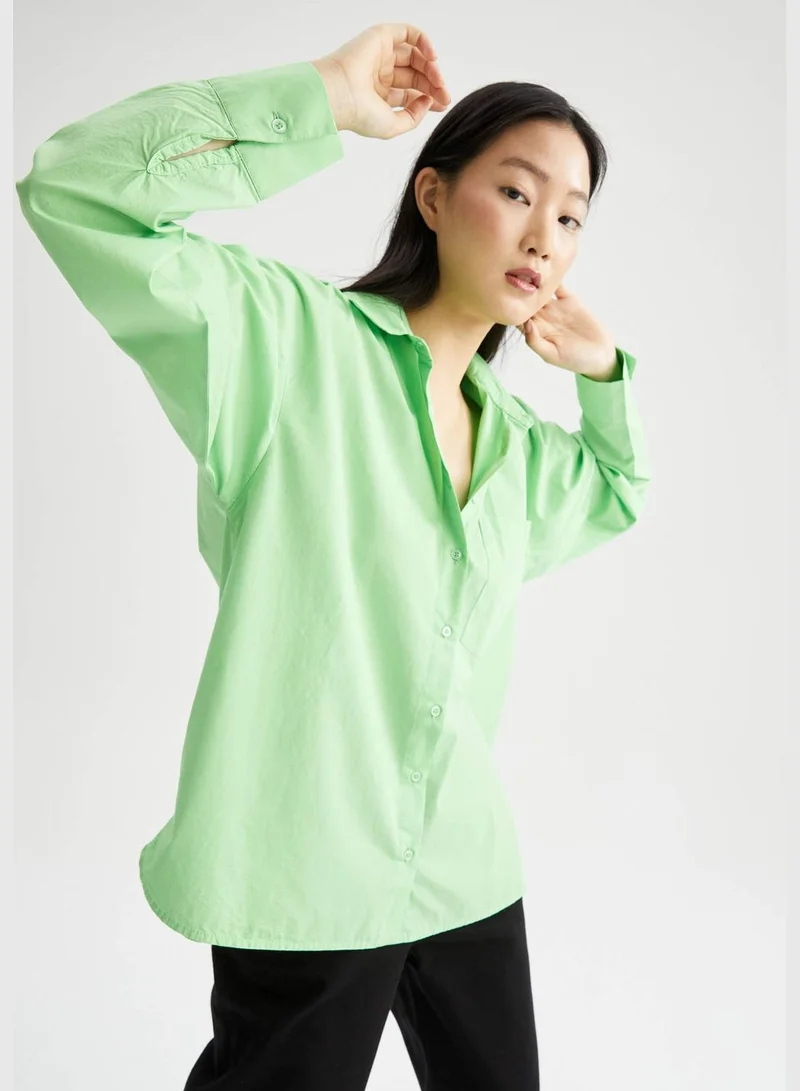 ديفاكتو Oversize Fit Cotton Poplin Shirt With Pocket