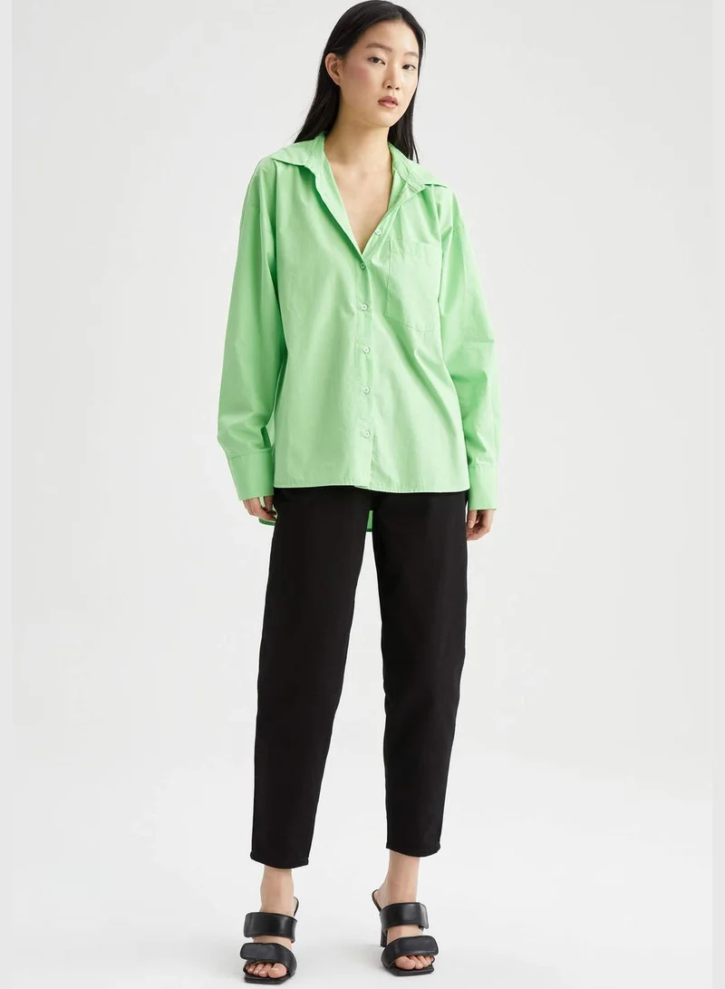 ديفاكتو Oversize Fit Cotton Poplin Shirt With Pocket