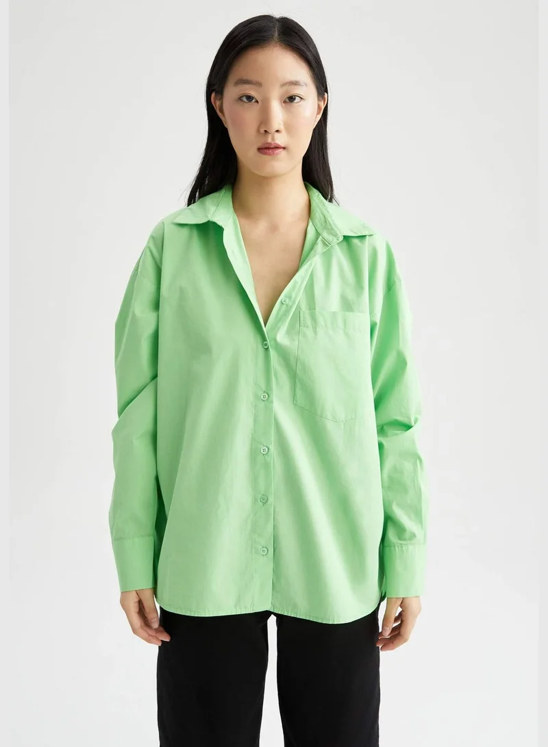 ديفاكتو Oversize Fit Cotton Poplin Shirt With Pocket
