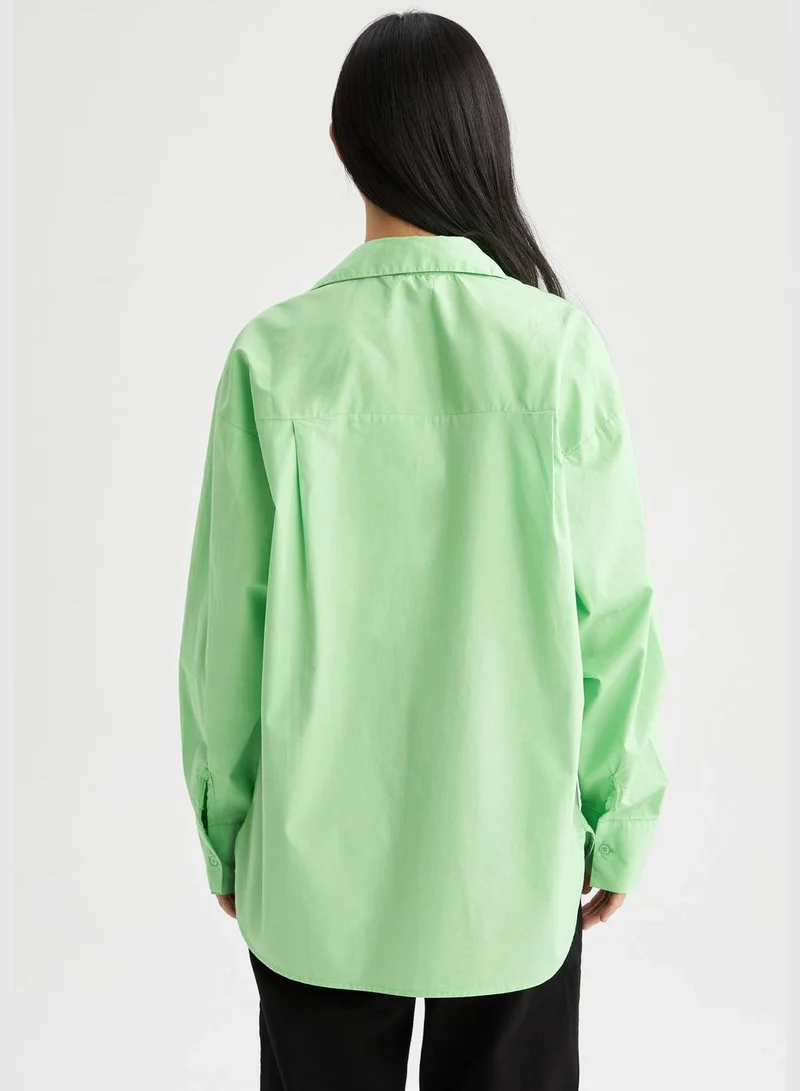 ديفاكتو Oversize Fit Cotton Poplin Shirt With Pocket