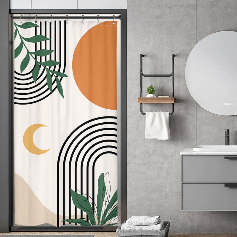 Riyidecor Stall Boho Small Half Size 36x72 Inch Shower CurtainCamper Abstract Mid Century Modern Aesthetic Geometric RV Single Narrow Dorm Decor Bathroom Set Polyester Waterproof Fabric Hooks