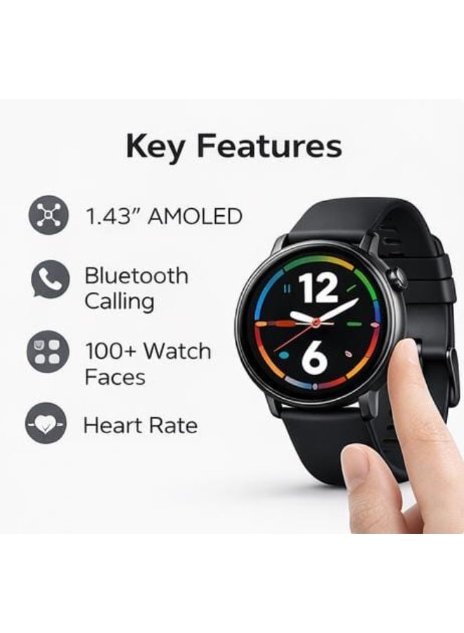 ساعة ذكية شاشة AMOLED 1.43 بوصة مكالمات بلوتوث مراقبة معدل ضربات القلب تتبع اللياقة أكثر من 100 واجهة ساعة مقاومة للماء لأندرويد و iOS - Image 3