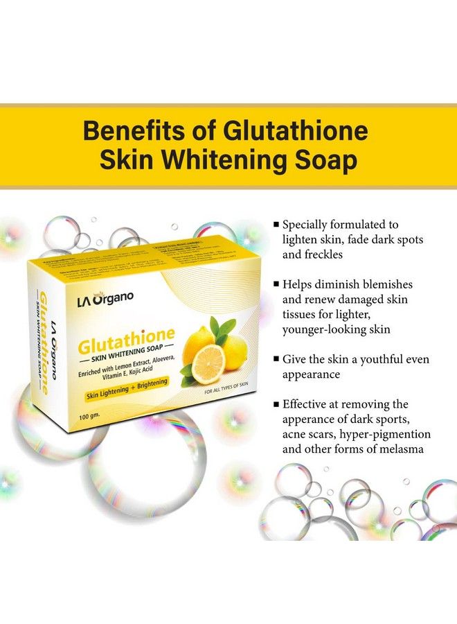 LA Organo Glutathione Soap For Skin Whitening Lightening And Brightening With Lemon Extracts Aloe Vera Kojic Acid Antiaging Dark Circle Sun Damage Corrector For Fair Skin (Pack Of 3) - Image 3