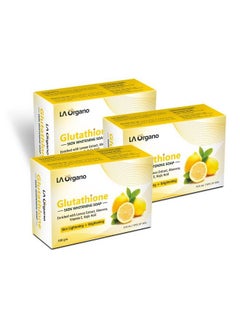LA Organo Glutathione Soap For Skin Whitening Lightening And Brightening With Lemon Extracts Aloe Vera Kojic Acid Antiaging Dark Circle Sun Damage Corrector For Fair Skin (Pack Of 3)  - Image 2
