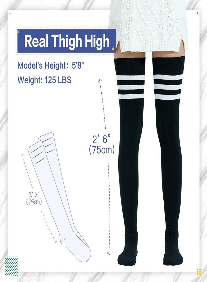 Kayhoma Extra Long Cotton Stripe Thigh High Socks Over the Knee High Stockings, Black and White, 2 Pairs… - Image 2