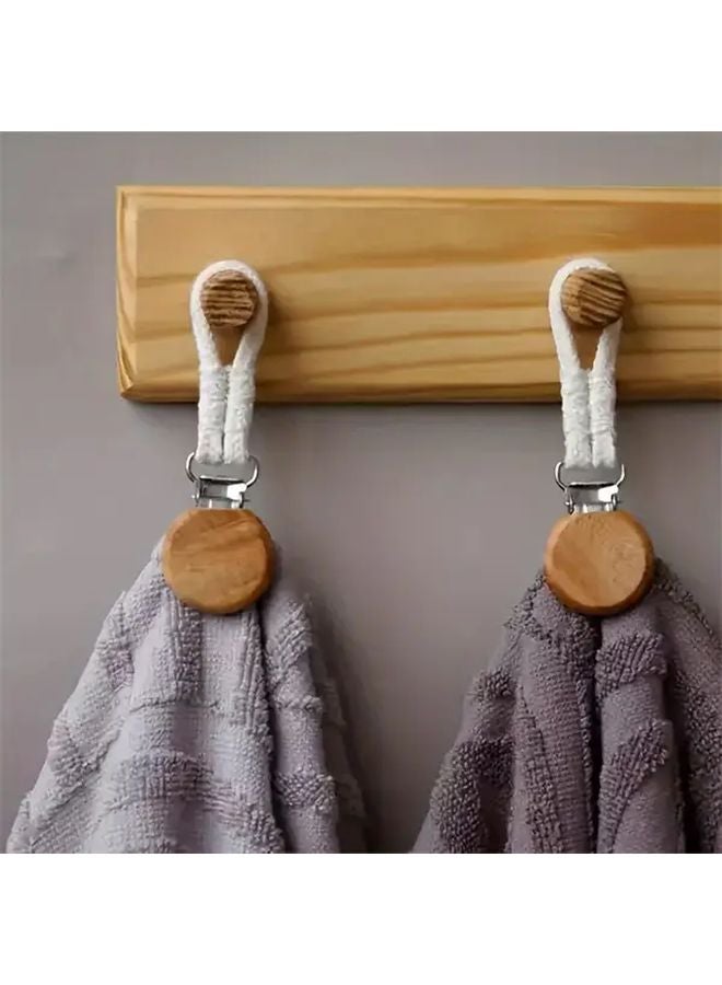 Apricot Stainless Steel Towel Clips With Cotton Rope 2pcs Wall Mounted Bathroom Organizer - Image 2